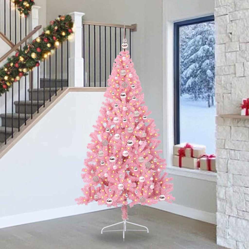 Kunstmatig Voorverlicht Kerstboom Met 300 Led Pvc Roze