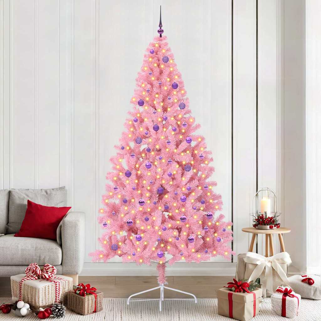 Kunstmatig Voorverlicht Kerstboom Met 300 Led Pvc Roze