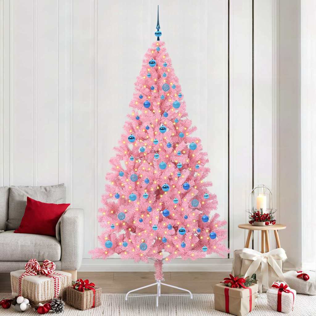 Kunstmatig Voorverlicht Kerstboom Met 300 Led Pvc Roze