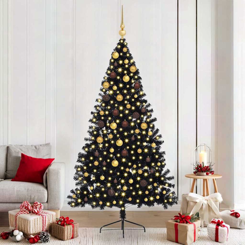 Kunstmatig Voorverlicht Kerstboom Met 300 Led Pvc Zwart