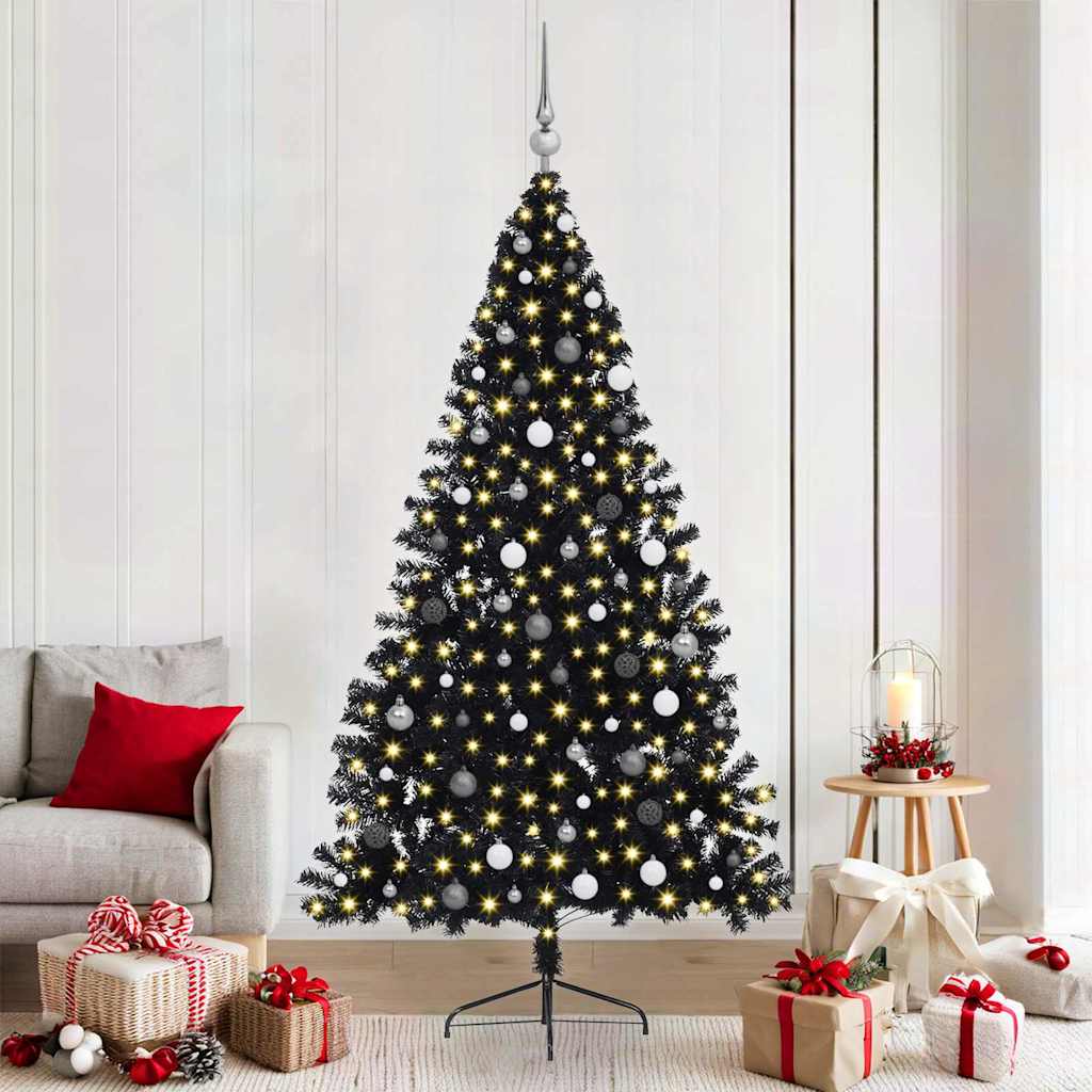 Kunstmatig Voorverlicht Kerstboom Met 300 Led Pvc Zwart