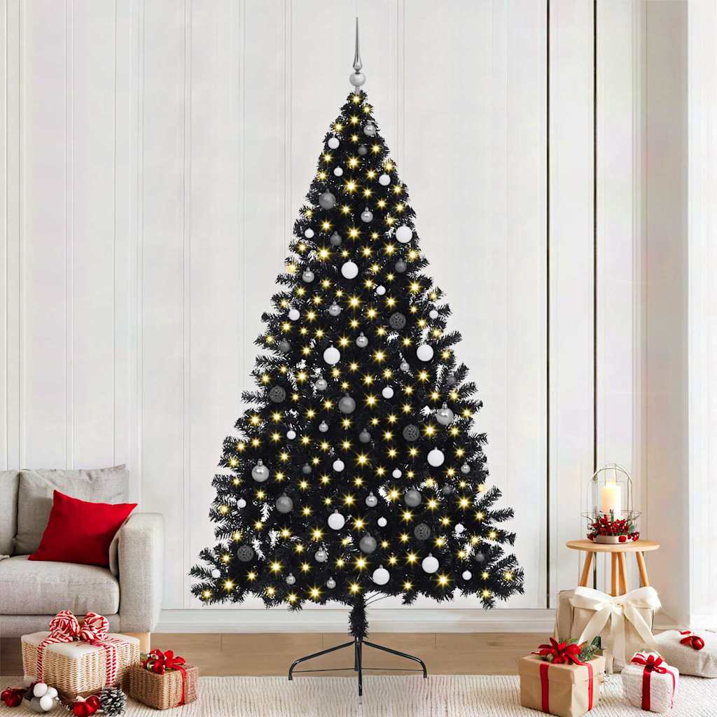 Kunstmatig Voorverlicht Kerstboom Met 300 Led Pvc Zwart