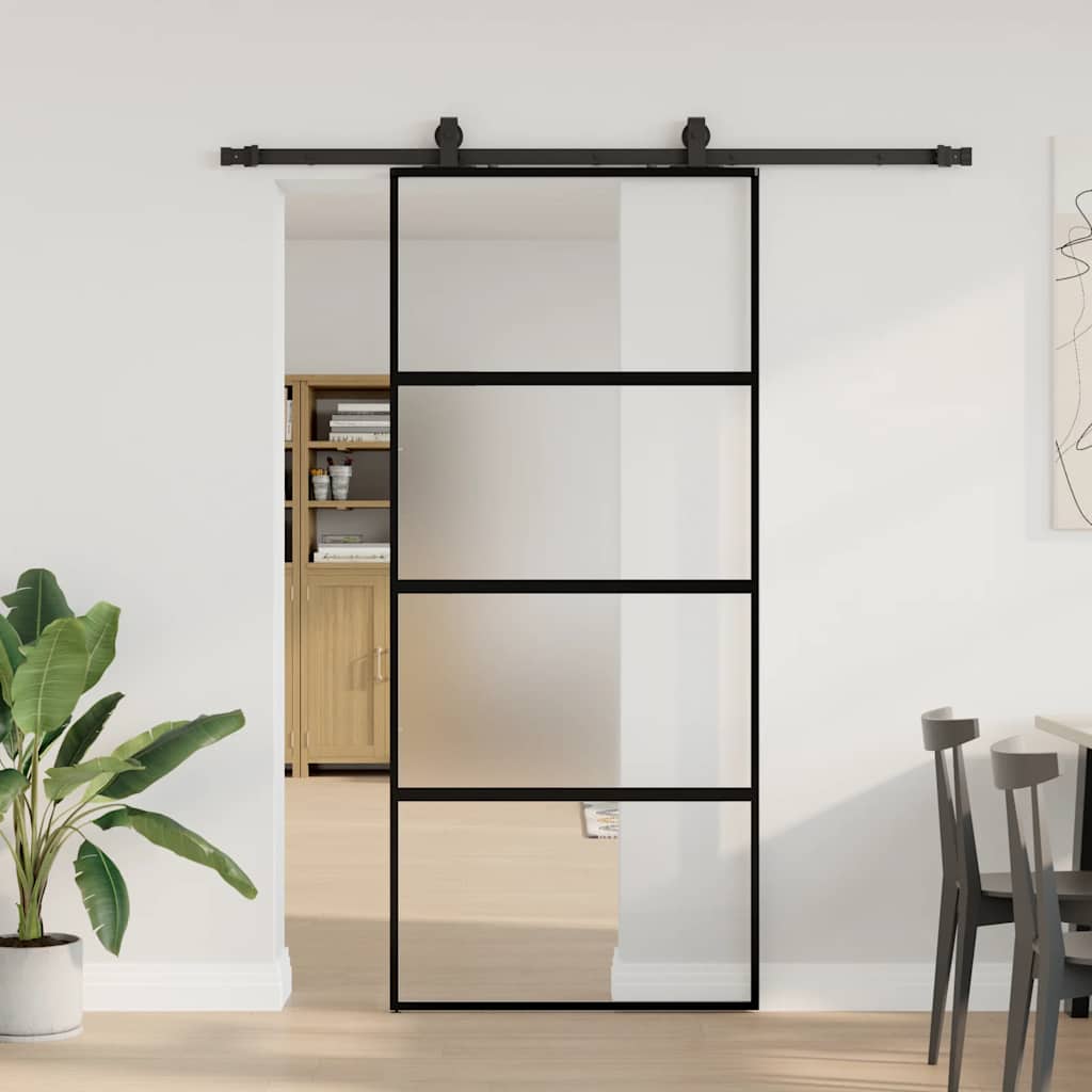 Schuifdeur Met Beslagset 76X205 Cm Gehard Glas Zwart