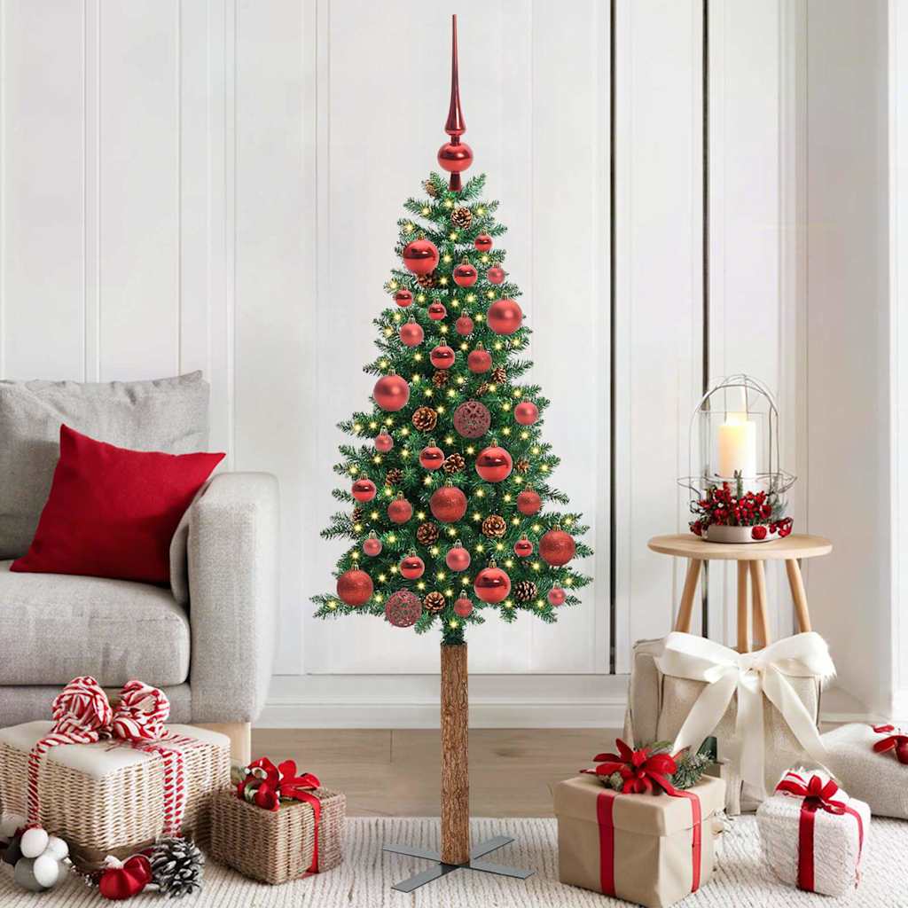 Slanke Kerstboom 180 Cm Pvc En Massief Dennenhout