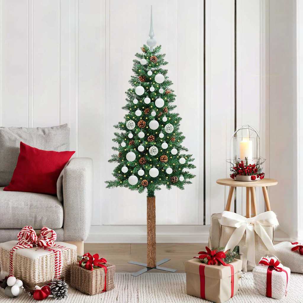 Slanke Kerstboom 180 Cm Pvc En Massief Dennenhout