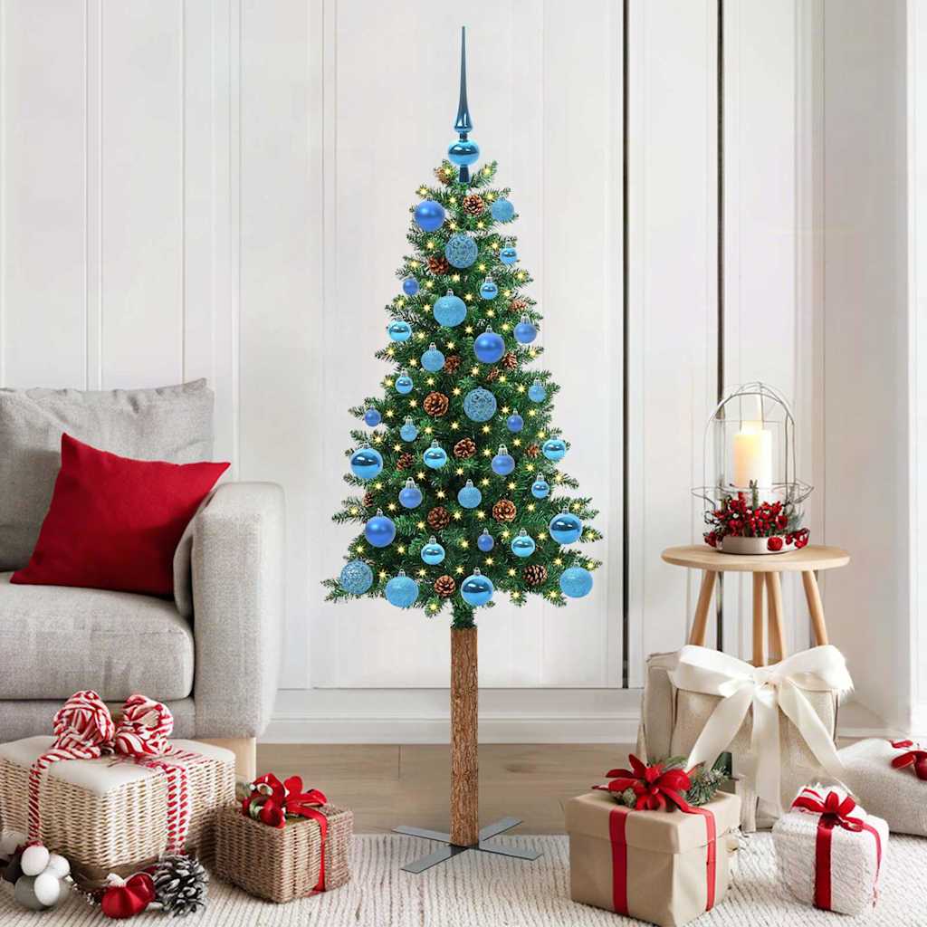 Slanke Kerstboom 180 Cm Pvc En Massief Dennenhout