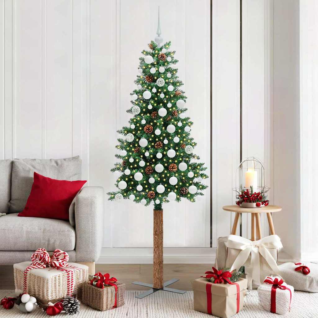Slanke Kerstboom 180 Cm Pvc En Massief Dennenhout