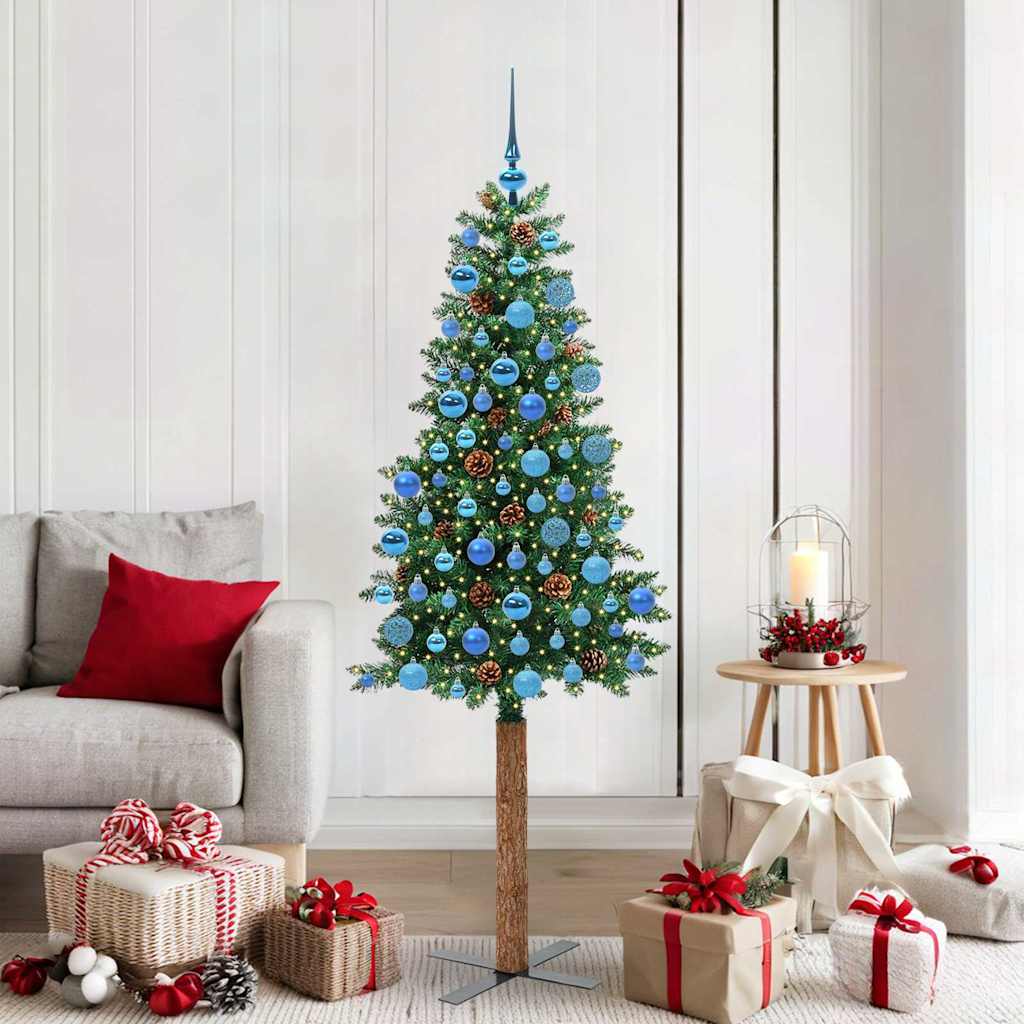 Slanke Kerstboom 180 Cm Pvc En Massief Dennenhout