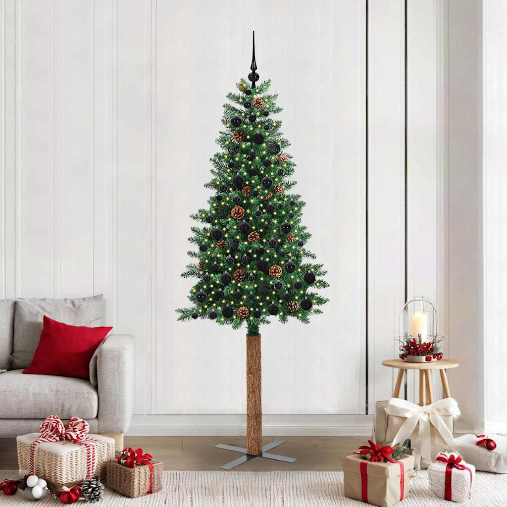 Slanke Kerstboom 180 Cm Pvc En Massief Dennenhout