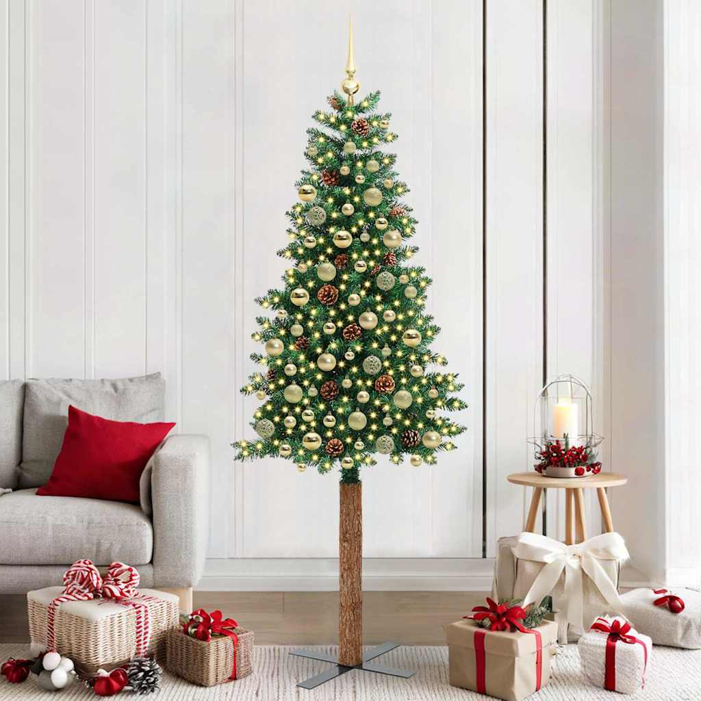 Slanke Kerstboom 180 Cm Pvc En Massief Dennenhout