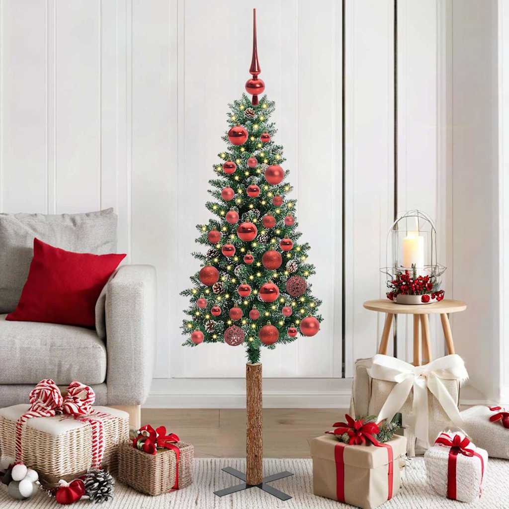 Slanke Kerstboom 180 Cm Pvc En Massief Dennenhout