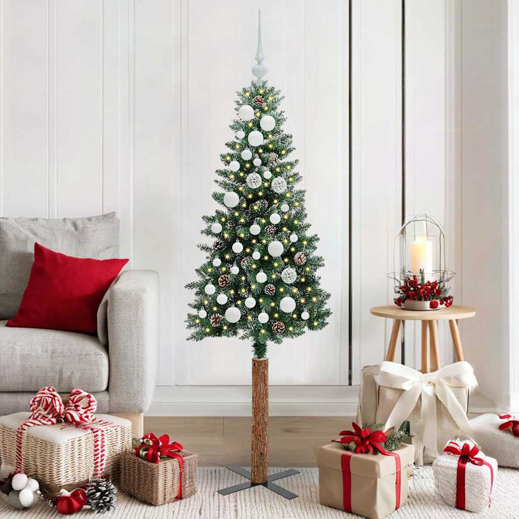 Slanke Kerstboom 180 Cm Pvc En Massief Dennenhout