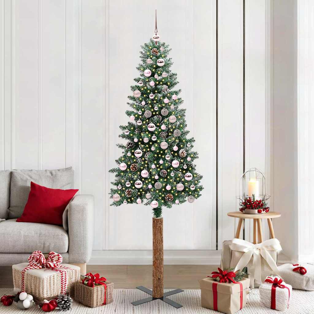 Slanke Kerstboom 180 Cm Pvc En Massief Dennenhout