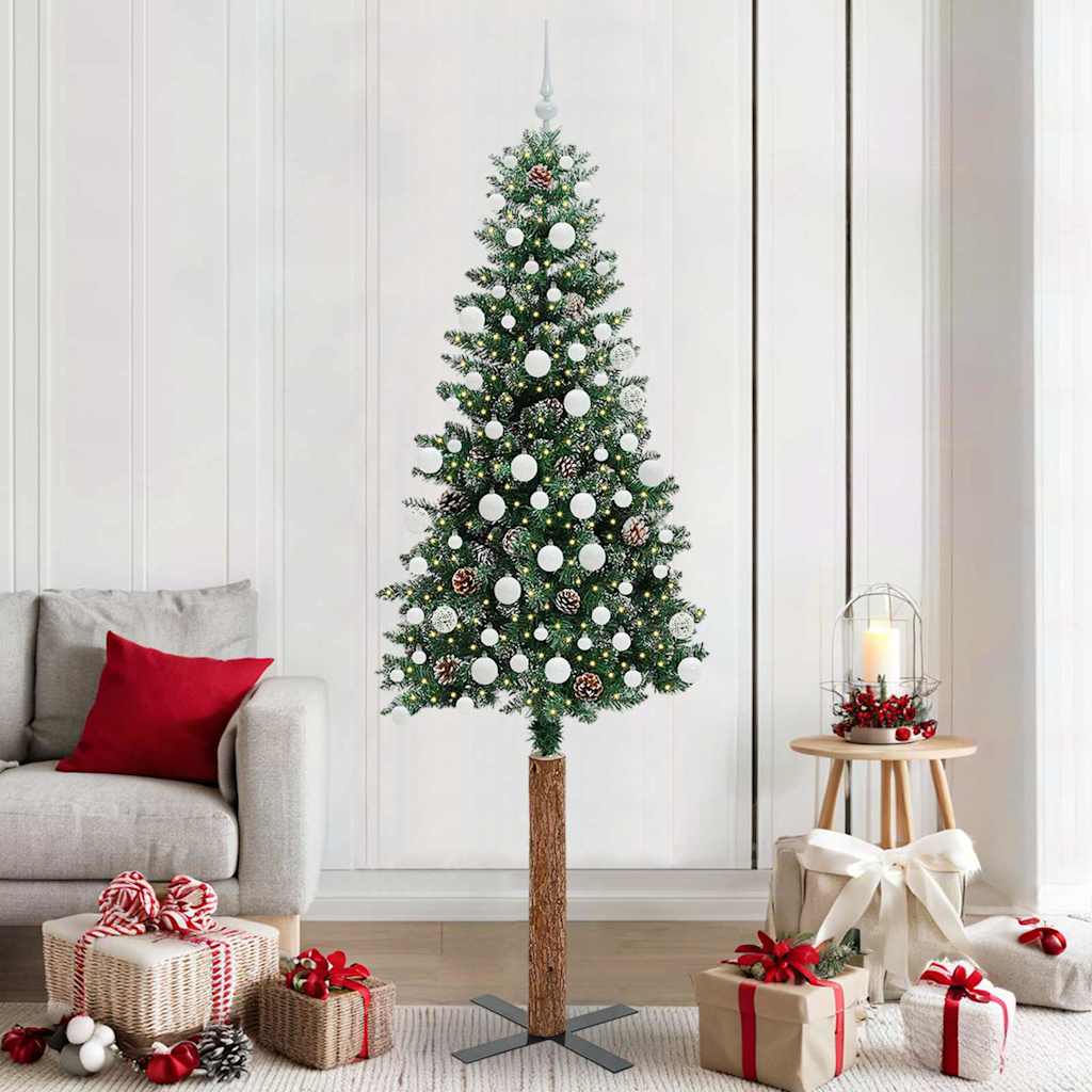 Slanke Kerstboom 180 Cm Pvc En Massief Dennenhout