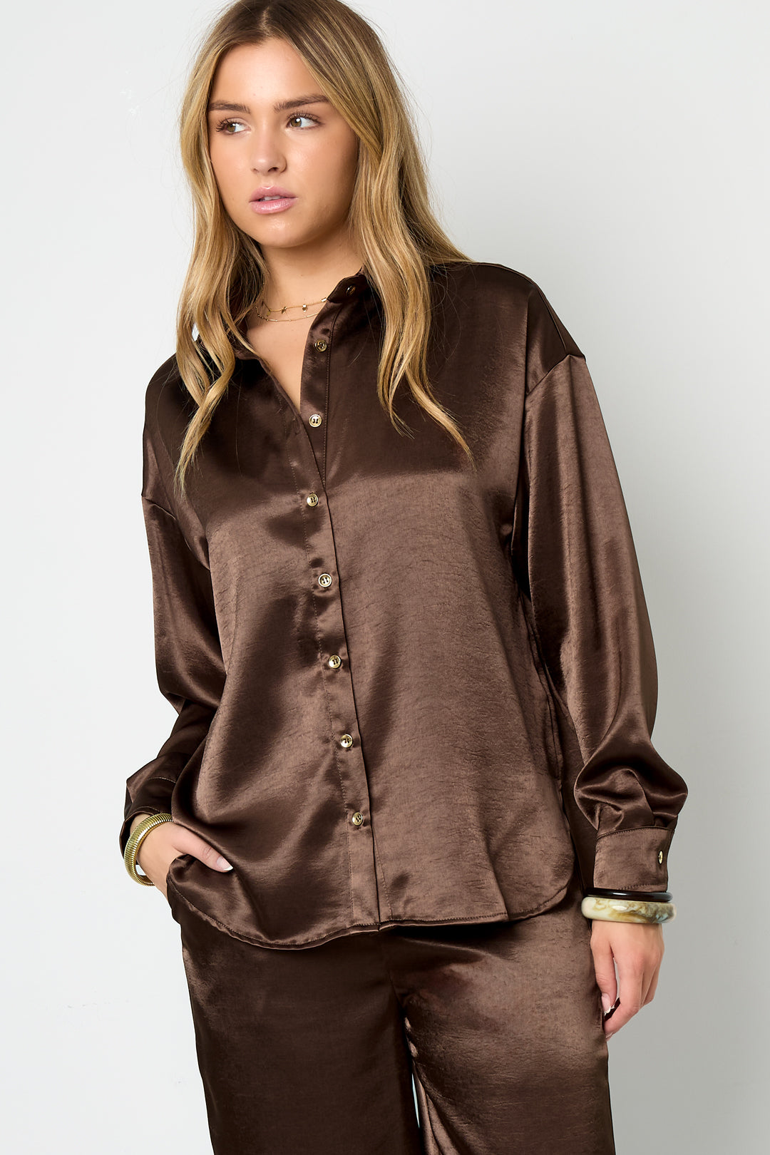 Woven Polyester Fiber Women's Blouse Casual Solid Color Basic