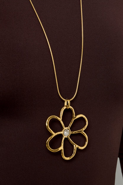 Roestvrijstalen lange kettingen met bloemen, casual, dagelijks, eenvoudig, serie, damessieraden