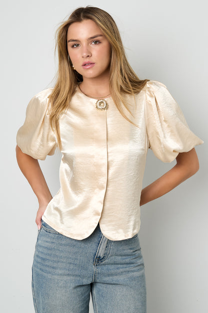 Woven Polyester Fiber Women's Short Sleeve Tops Elegant Solid Color