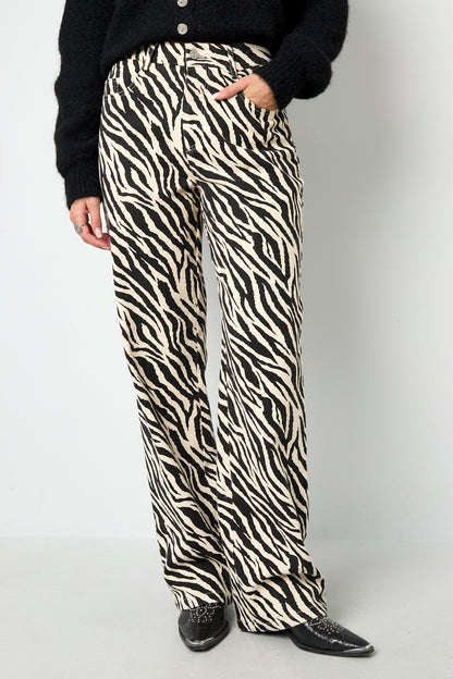 Woven Cotton Women's Straight Leg Pants Casual Zebra Stripes