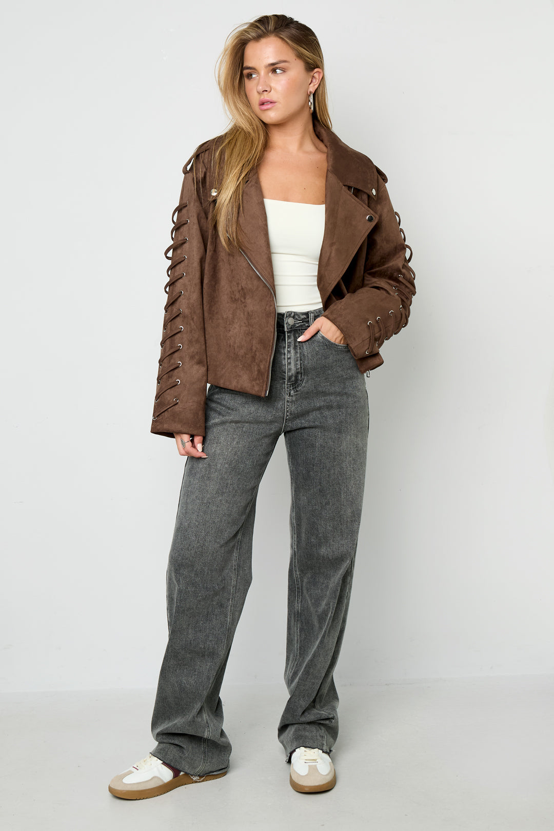 Woven Polyester Fiber Women's Jacket Street Style Tie-up