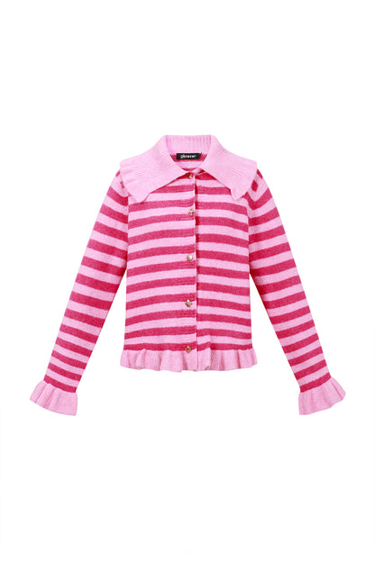 Knitted Polyester Fiber Women's Cardigan Casual Stripes