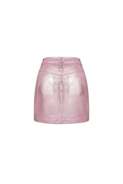 Sexy Pink PU Mini Skirt for Spring/Summer