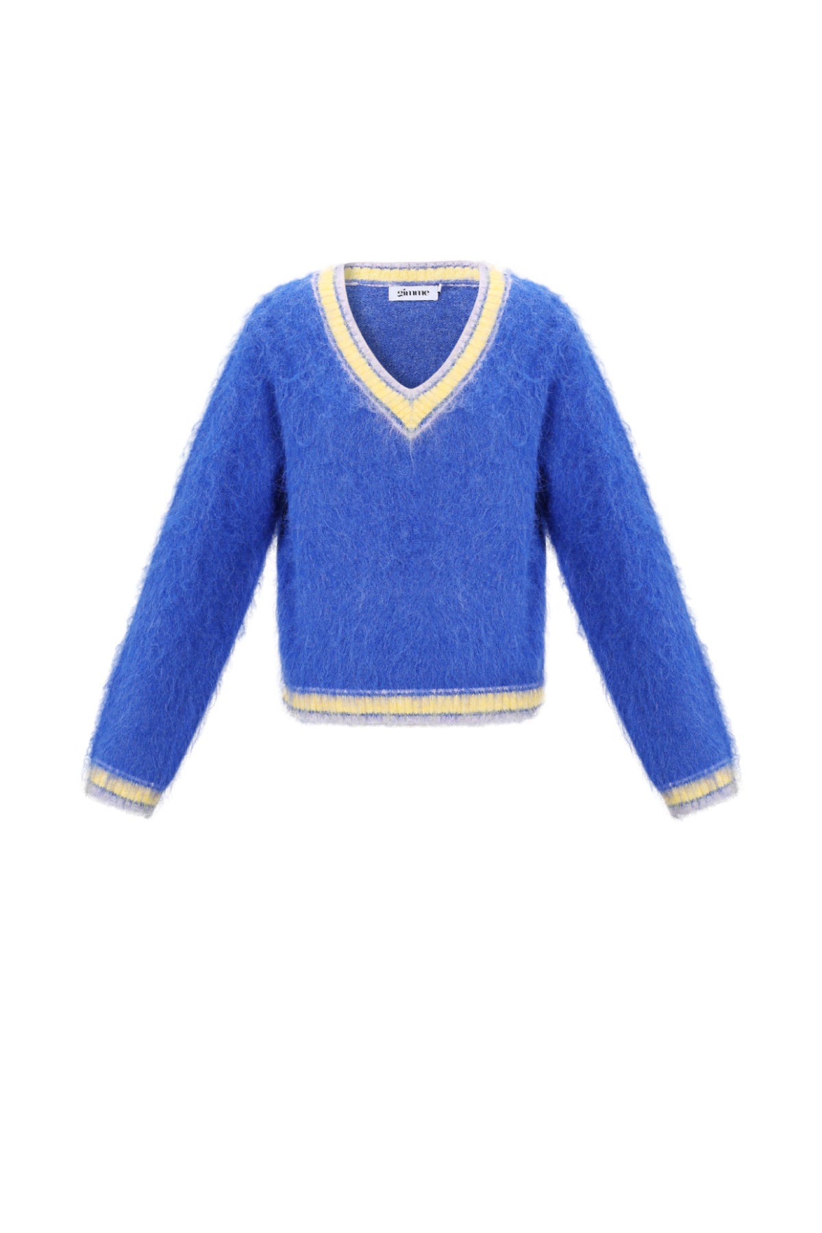 Knitted Polyester Fiber Women's V-Neck Sweater Casual Color Clash
