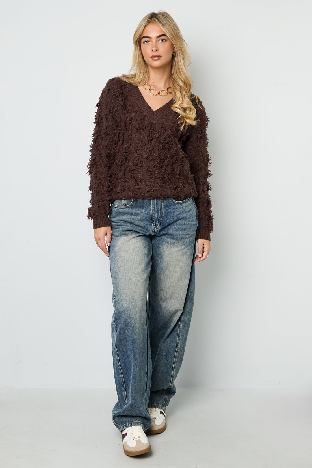 V sweater met franjes