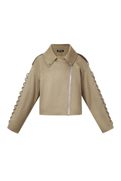 Woven Polyester Fiber Women's Jacket Street Style Tie-up