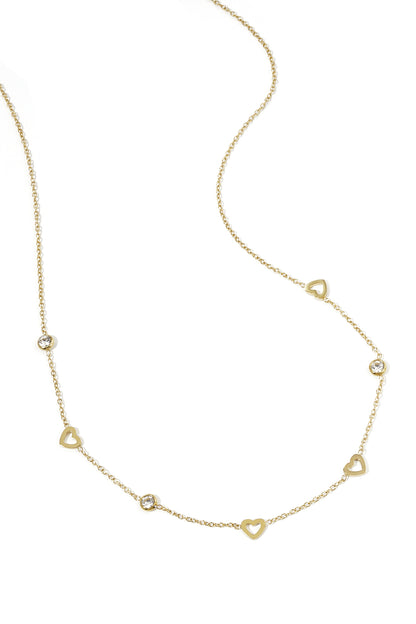 Ketting met hart en diamant bedels - roestvrij staal