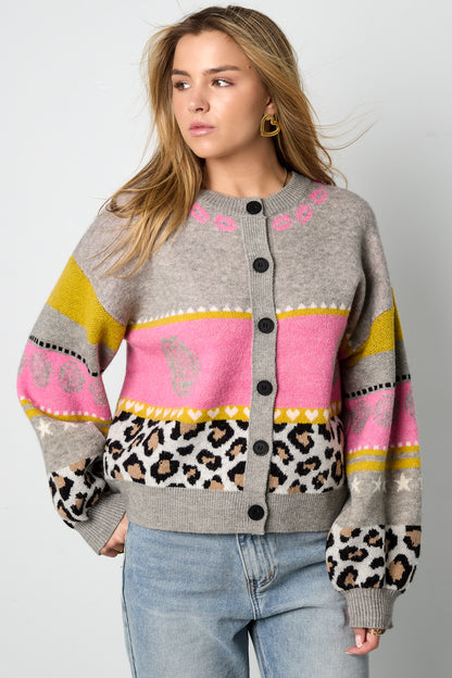 Knitted Polyester Fiber Women's Cardigan Casual Floral Print