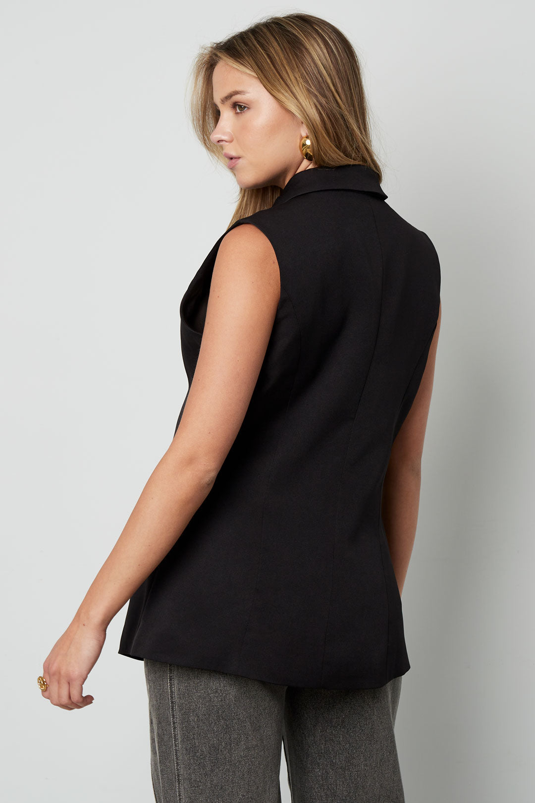 Woven Polyester Fiber Women's Sleeveless Blazer Casual Asymmetric Design