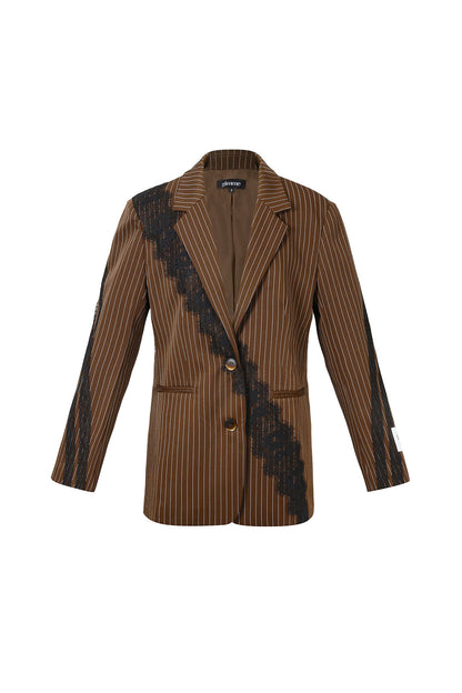 Geweven Polyestervezel Vrouwen Suit Set Elegant Strepen Kantenpaneel