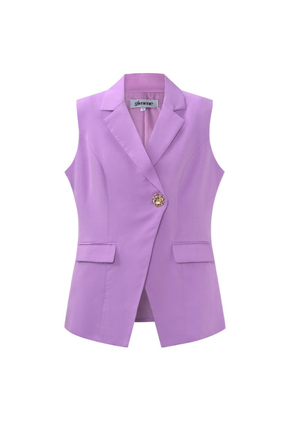 Woven Polyester Fiber Women's Sleeveless Blazer Casual Asymmetric Design
