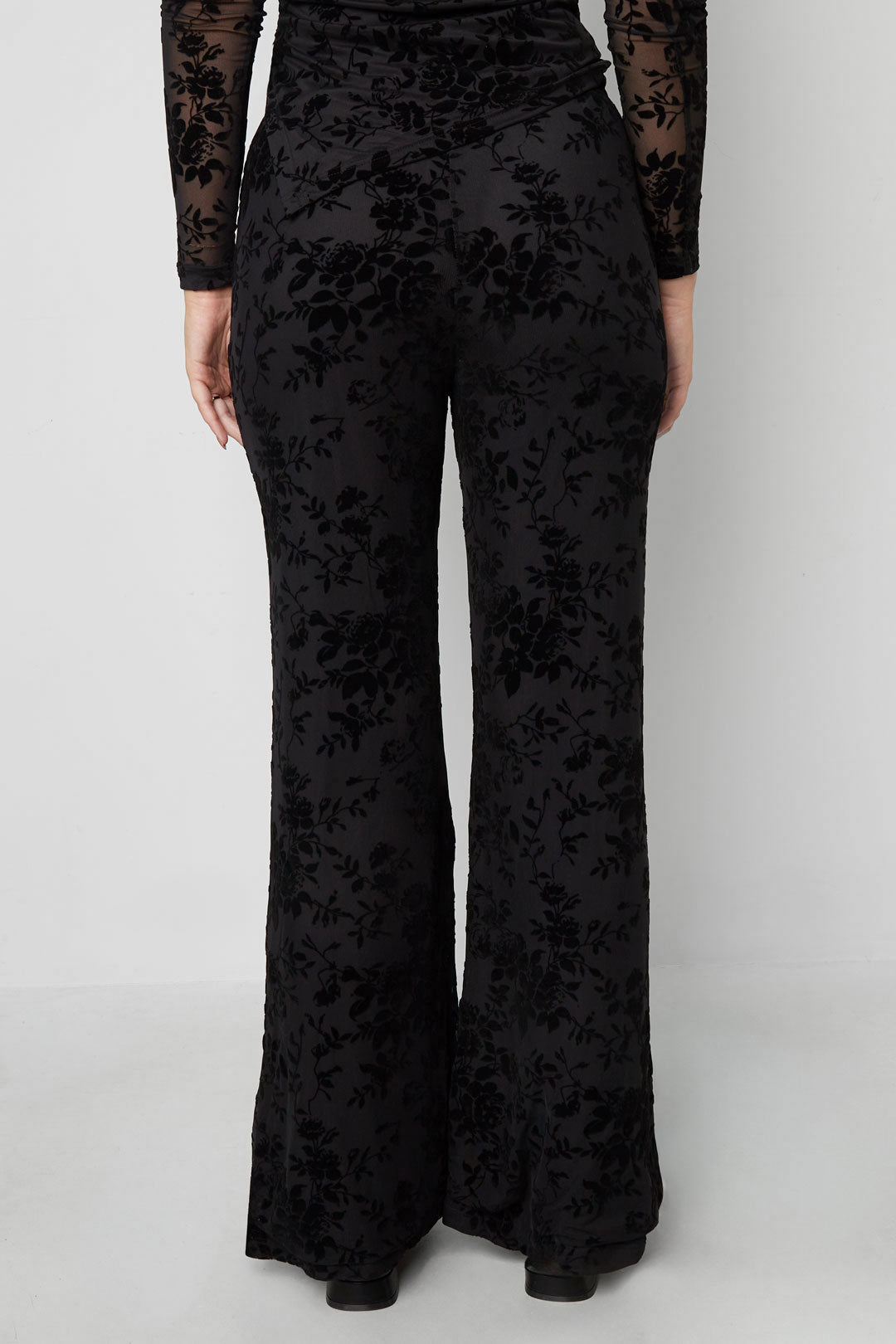 Woven Polyester Fiber Women's Flared Pants Sexy Floral Print 2-piece set