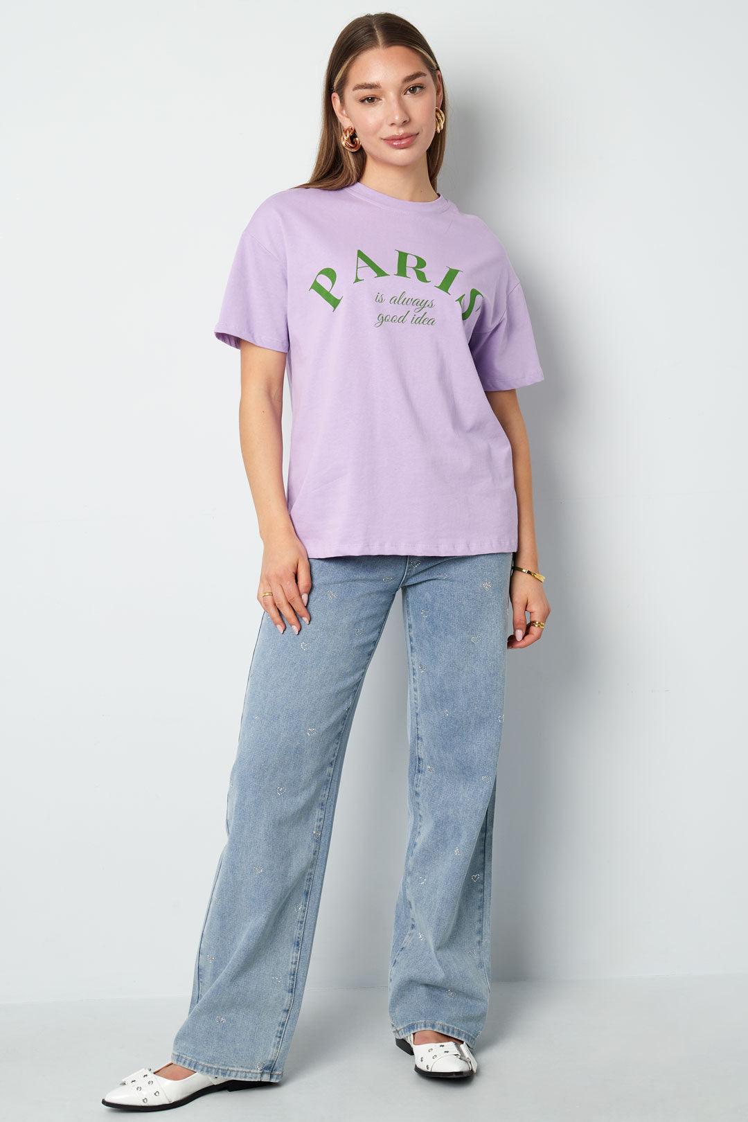 Cotton Woven Women's Straight Leg Denim Pants Heart Embroidery Casual