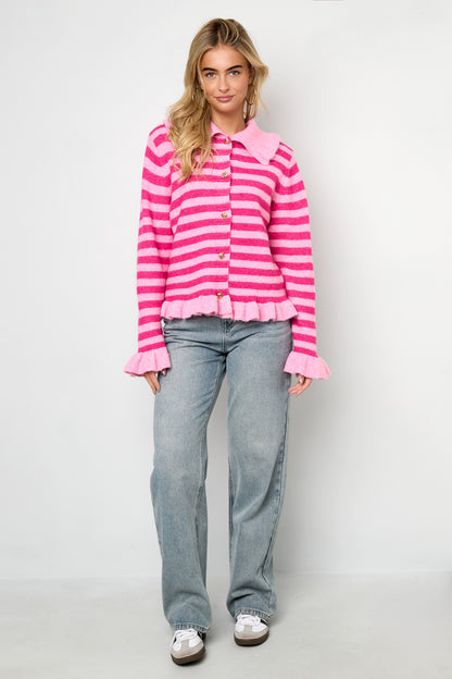 Knitted Polyester Fiber Women's Cardigan Casual Stripes