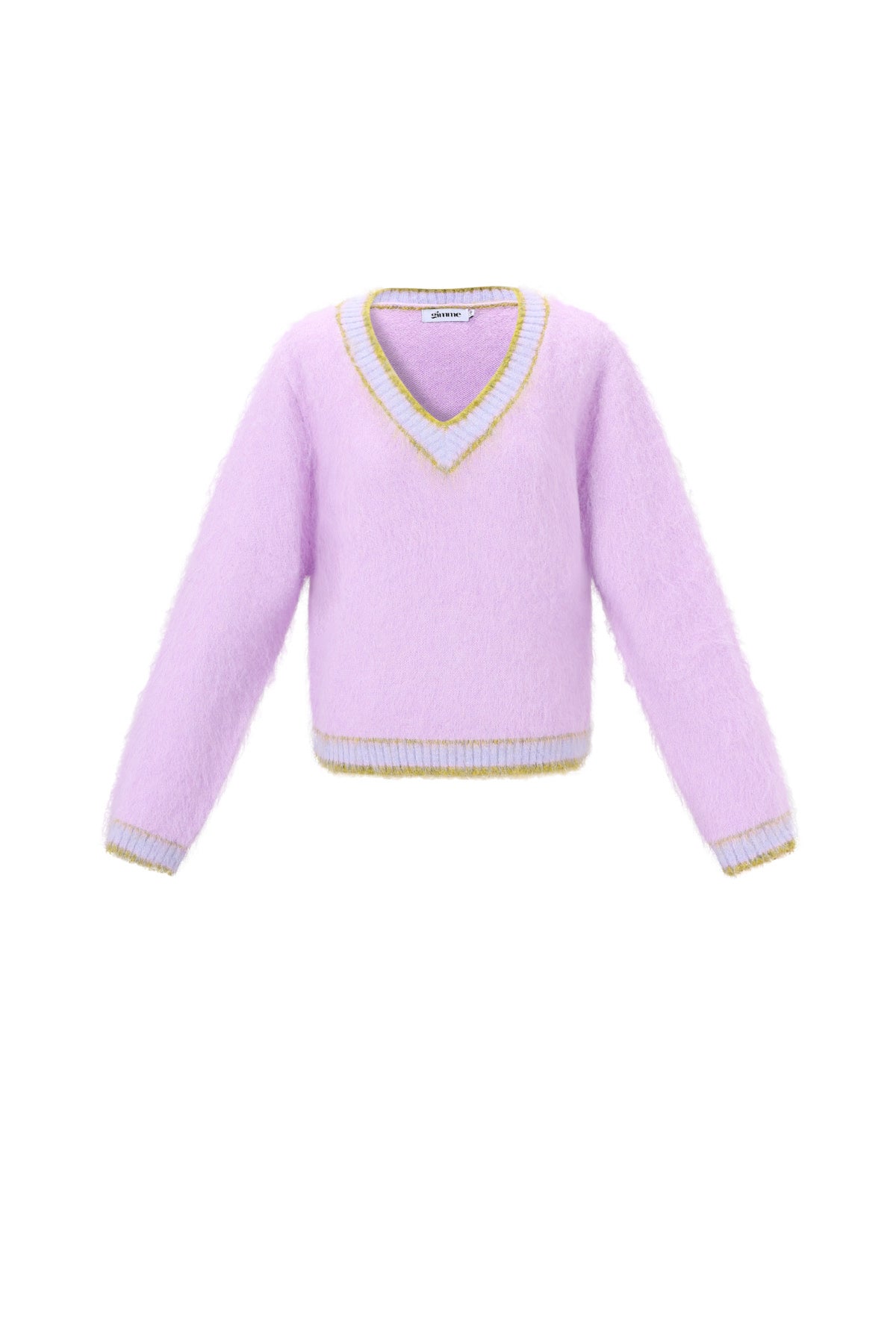 Knitted Polyester Fiber Women's V-Neck Sweater Casual Color Clash